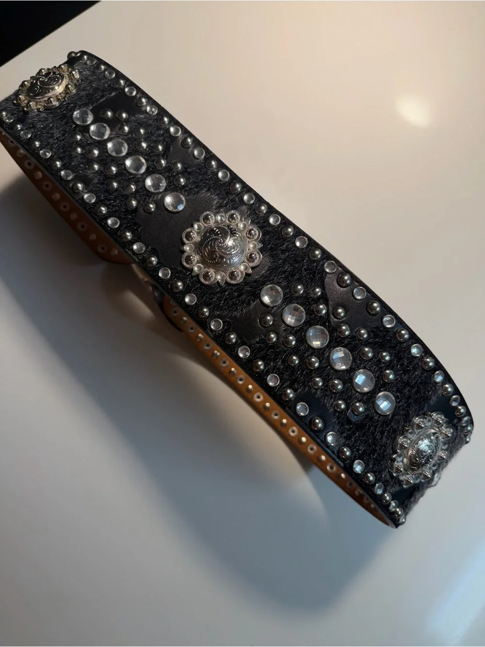 Ariat Black Studded Western Belt with Silver Engraved Buckle